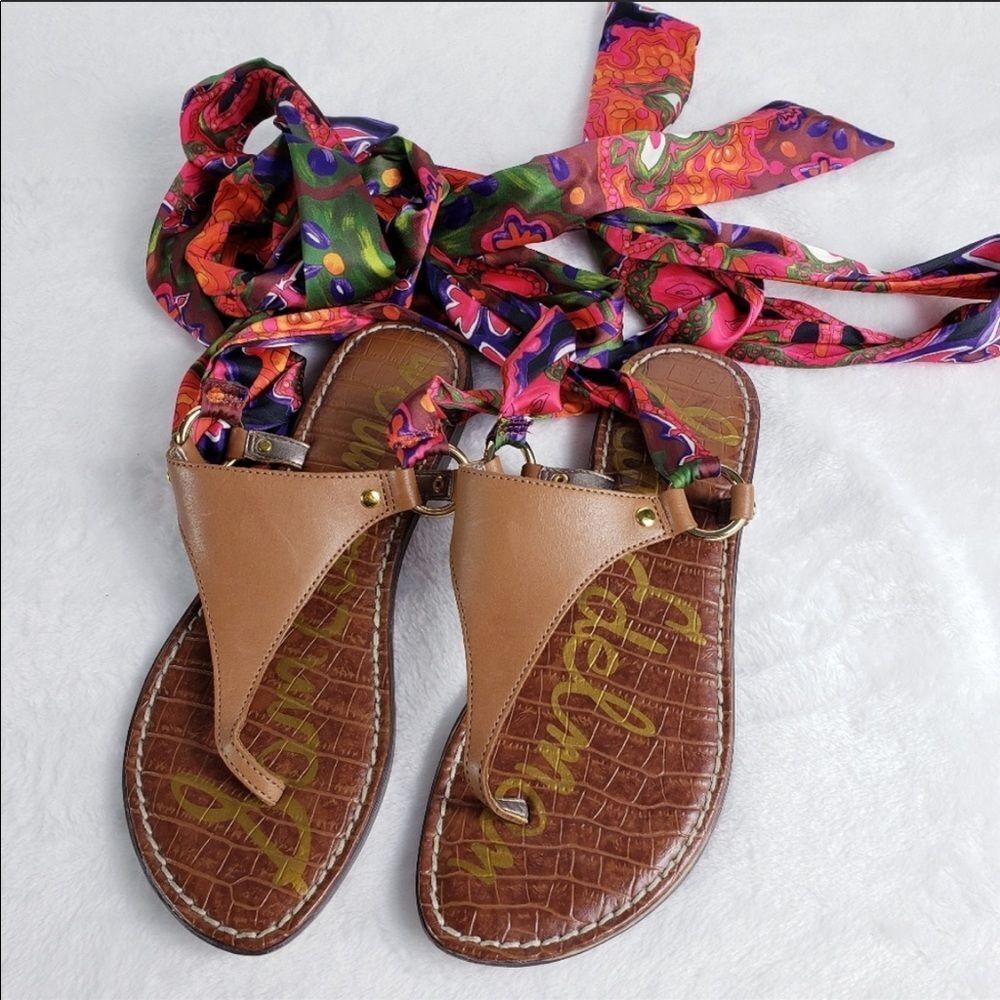 Sam Edelman Giliana Leather Floral Ankle Wrap Sandals Size 6 Boho - Picture 5 of 5